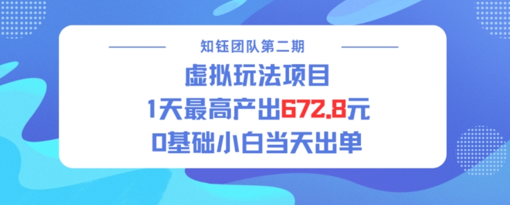 虚拟玩法项目 1天最高产出672.8，0基础小白当天出单-潜行者