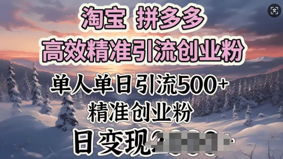淘宝拼多多高效精准引流创业粉，单人单日引流500+创业粉，日变现多张-潜行者