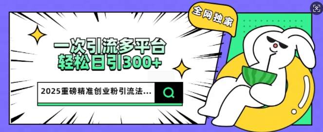 2025重磅全网独家引流法，一次多平台，轻松日引300+精准创业粉-潜行者