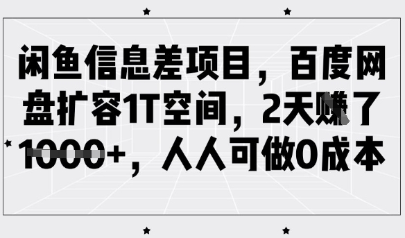 闲鱼信息差项目，百度网盘扩容1T空间，2天收益1k+，人人可做0成本-潜行者