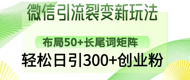 微信引流裂变新玩法：布局50+长尾词矩阵，轻松日引300+创业粉-潜行者