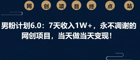 男粉计划6.0：7天收入1W+，永不凋谢的网创项目，当天做当天变现-潜行者