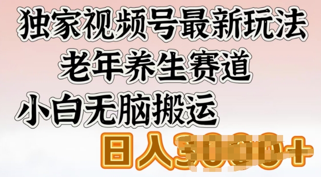 独家视频号最新玩法，老年养生赛道，小白无脑搬运，日入多张-潜行者