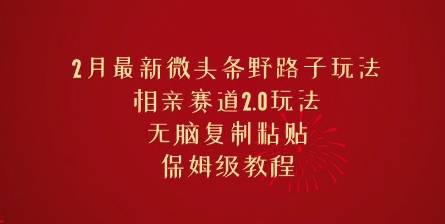 2月最新微头条野路子玩法，相亲赛道2.0玩法，无脑复制粘贴，保姆级教程-潜行者