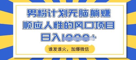 男粉计划无脑躺Z，顺应人性的风口项目，谁发谁火，加爆微信，日入多张【揭秘】-潜行者