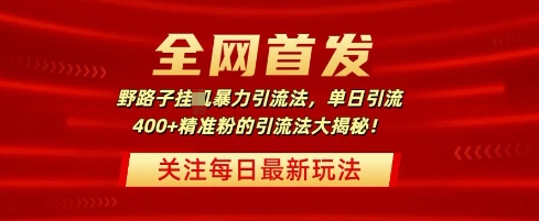全网首发，野路子暴力引流法，单日引流400+精准粉的引流法大揭秘-潜行者