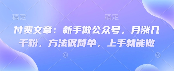 付费文章：新手做公众号，月涨几干粉，方法很简单，上手就能做-潜行者