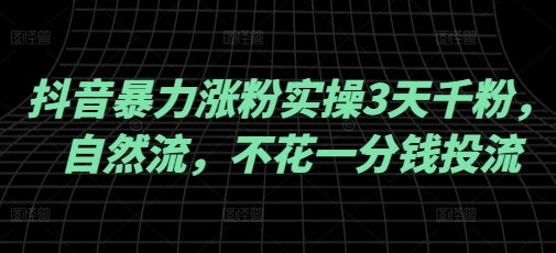 抖音暴力涨粉实操3天千粉，自然流，不花一分钱投流，实操经验分享-潜行者