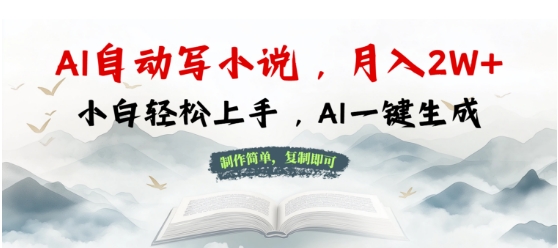AI自动写小说，制作简单，复制即可，月入过W+，小白轻松上手，AI一键生成-潜行者