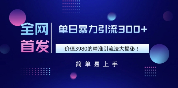 全网首发，价值3980单日暴力引流300+的精准引流法大揭秘-潜行者