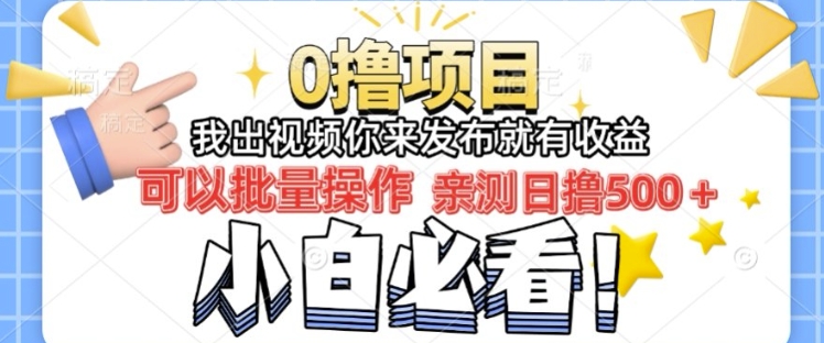 我出视频你直接领取发布就有收益日入几张的0撸项目，速度搞-潜行者