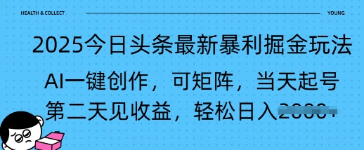 2025今日头条最新暴利掘金玩法，AI一键创作，可矩阵，当天起号，第二天见收益轻松日入多张-潜行者