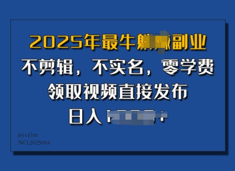 ​2025年最牛副业，不剪辑，不实名，零学费，零粉可做，领取视频直接发布，有播放就有收益-潜行者