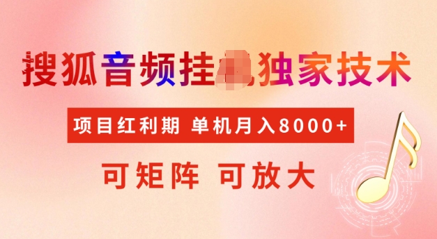 首发搜狐音频挂JI，项目红利期，可矩阵可放大，稳定月入5k【揭秘】-潜行者