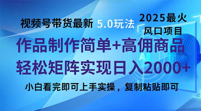 （14191期）视频号带货最新5.0玩法，作品制作简单，当天起号，复制粘贴，轻松矩阵…-潜行者