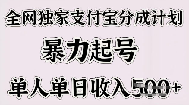 全网独家支付宝分成计划，暴力起号，单人单日收入多张-潜行者
