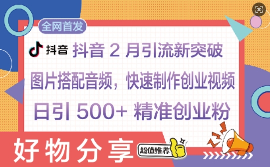 抖音2月引流新突破：图片搭配音频，快速制作创业视频，日引 500+ 精准创业粉-潜行者