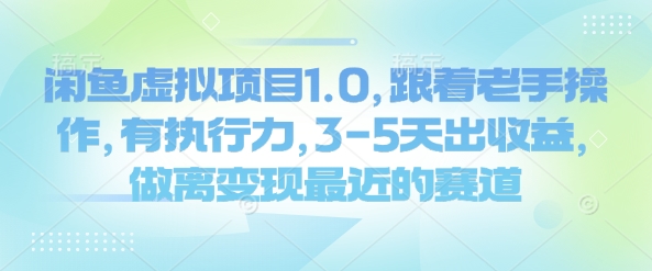 闲鱼虚拟项目1.0，跟着老手操作，有执行力，3-5天出收益，做离变现最近的赛道-潜行者