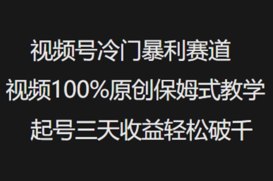 视频号冷门暴利赛道视频100%原创保姆式教学起号三天收益轻松破千-潜行者