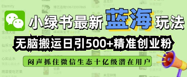 小绿书无脑搬运引流，全自动日引500精准创业粉，微信生态内又一个闷声发财的机会-潜行者