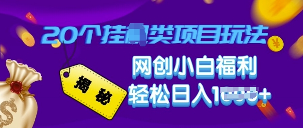 揭秘20种挂JI类项目玩法 网创小白福利轻松日入多张-潜行者