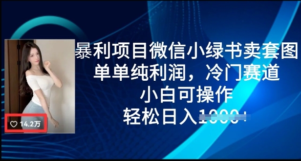 暴利项目微信小绿书卖套图，单单纯利润，冷门赛道， 小白可操作，轻松日入多张-潜行者